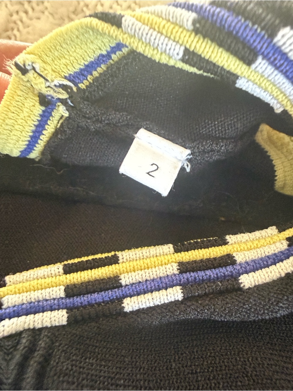 Sandro Black Sleeveless Knit Tank with Navy and Yellow Trim - Picture 3 of 3